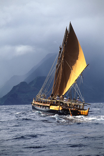 Polynesian voyaging canoe 
Hawai'iloa, north shore of Moloka'i.