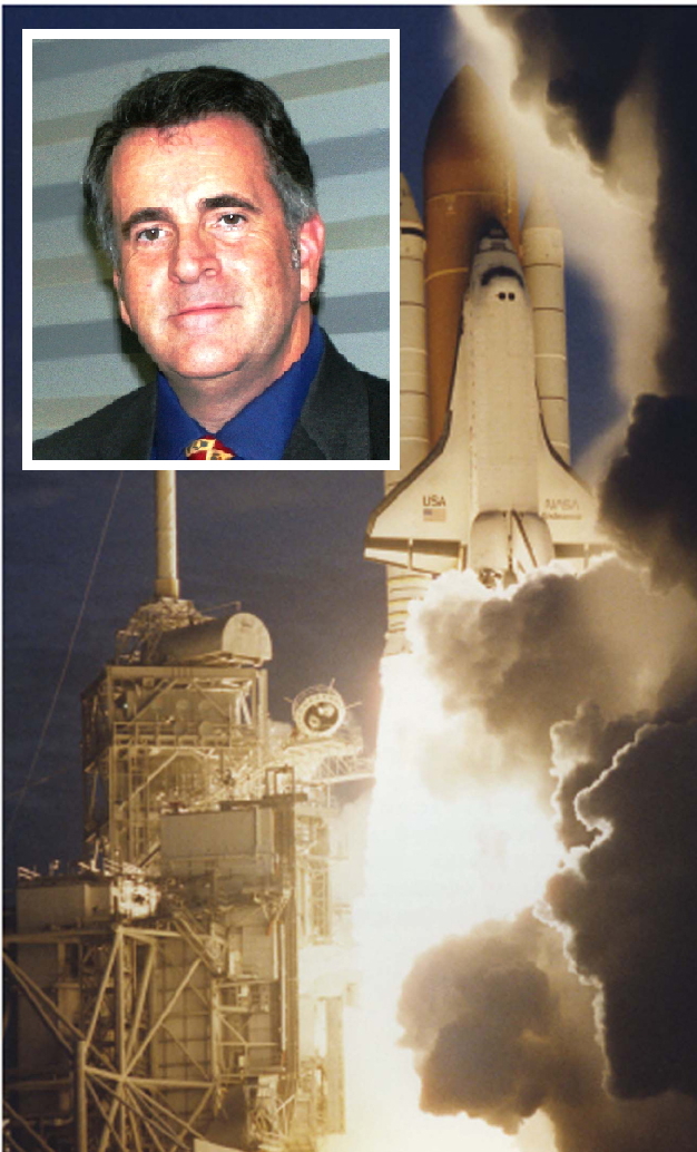 photo of speaker and Shuttle launch