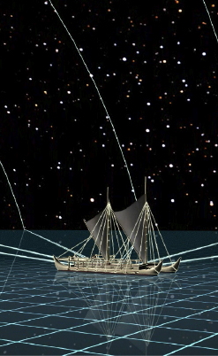 diagram of canoe with stars in the sky